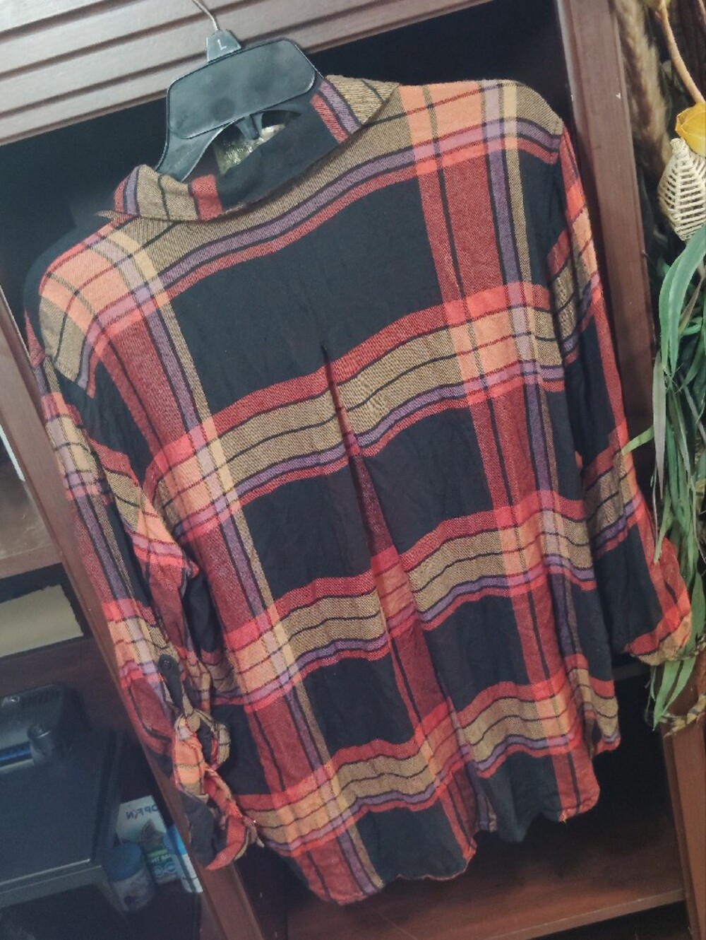 Relaxed Plaid Button-Down Shirt in Black & Red - Picture 3 of 5